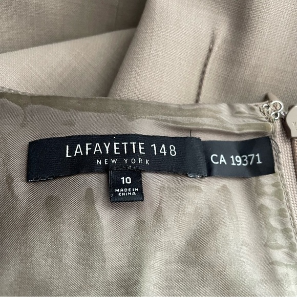 Lafayette 148 New York Luxury Belted Sleeveless Midi Sheath Dress Tan Size 10 - Picture 10 of 11